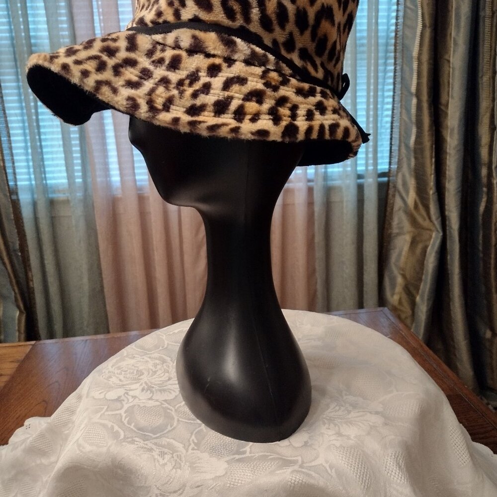 Vintage Leopard Print High Hat w/Bow LARGE - Picture 4 of 10